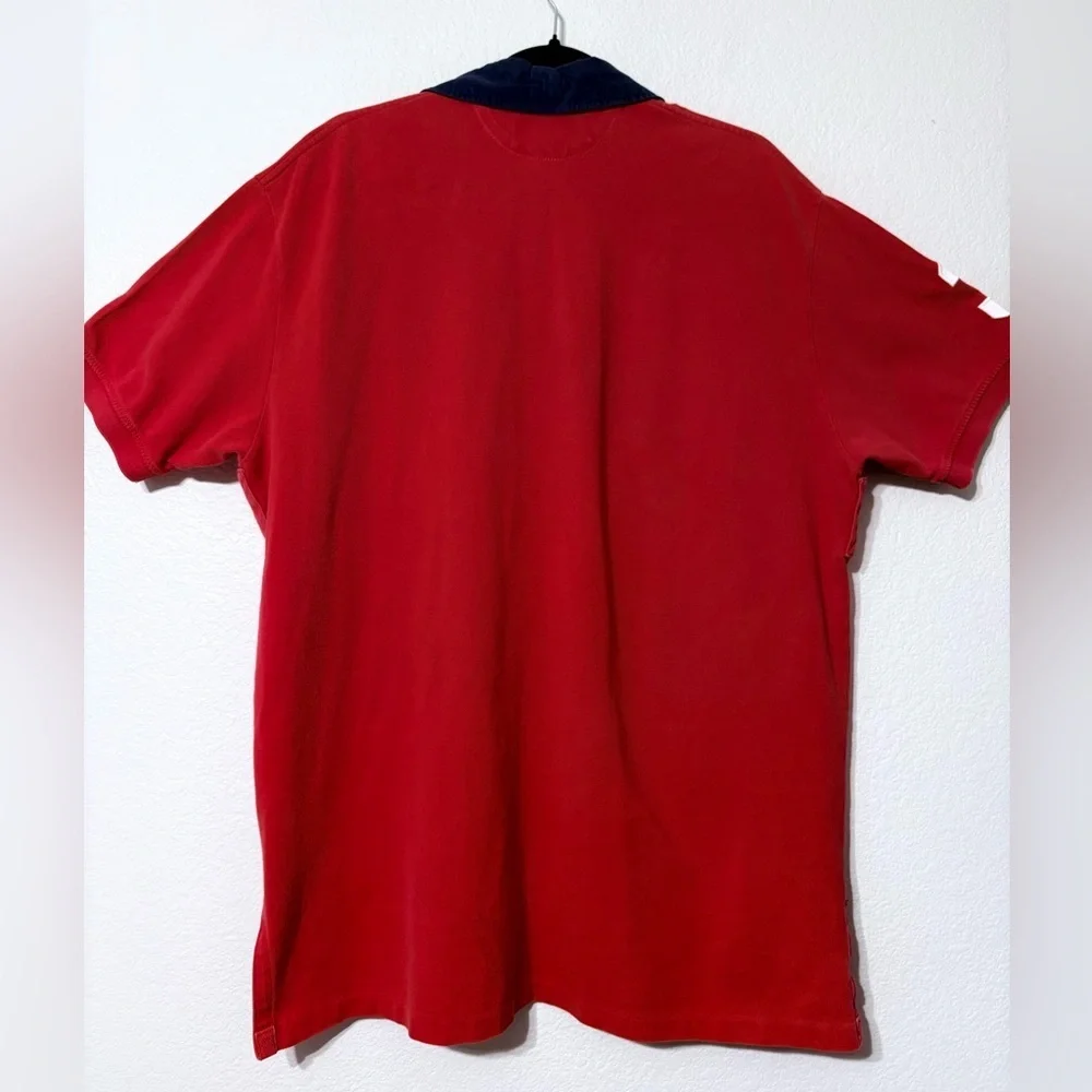 Vintage Polo Ralph Lauren Rugby Red Shirt with Navy Accents Big Pony #3 Sleeve